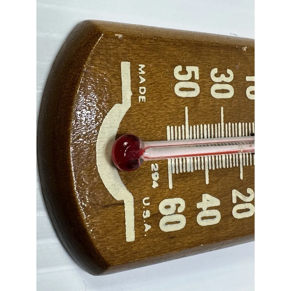 Vintage Croydon Wooden Wall Thermometer Made in USA 120°F Rustic Farmhouse Decor